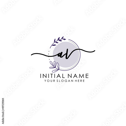 AV Luxury initial handwriting logo with flower template, logo for beauty, fashion, wedding, photography