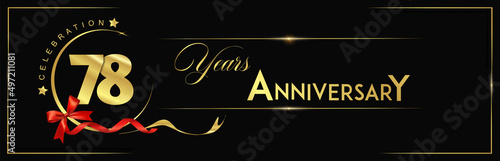78 Years Anniversary Celebration Gold and Black Color Vector Template Design Illustration. anniversary celebration logotype with elegant modern number gold color for celebration, ribbon, luxury.