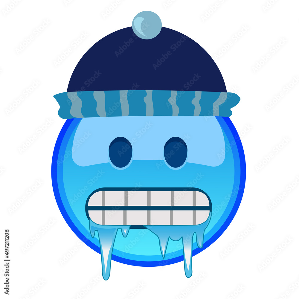 Webcold frozen emoji in ice cap on face ice in mouth thermometer vector blue icon eps10