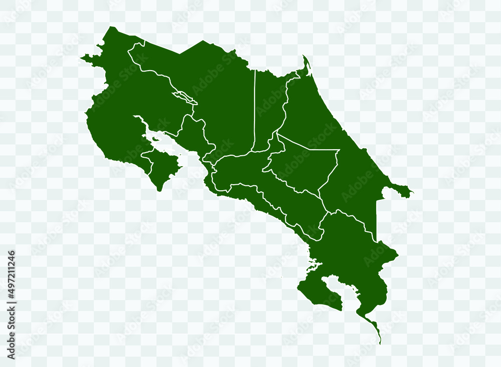 Costa Rica map Green Color on White Backgound Png