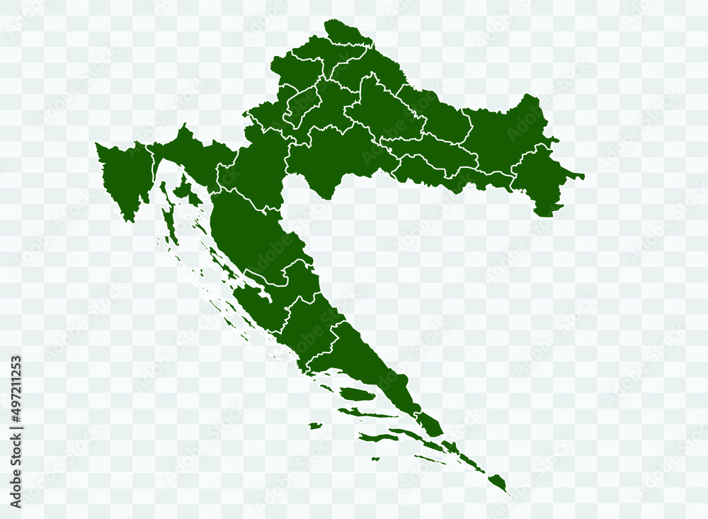 Croatia map Green Color on White Backgound Png