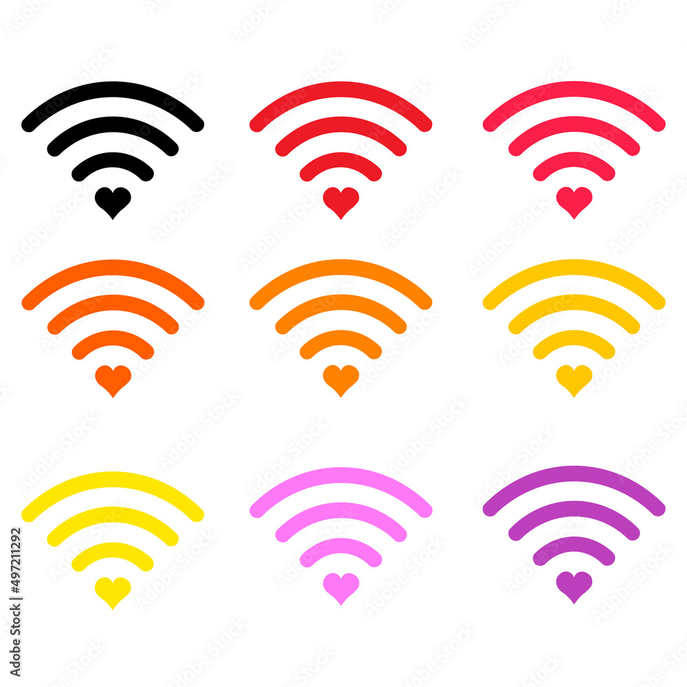 wi-fi with heart colored set icons valentines day eps 10 wi-fi with heart colored set icons valentines day eps 10