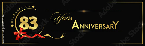 83 Years Anniversary Celebration Gold and Black Color Vector Template Design Illustration. anniversary celebration logotype with elegant modern number gold color for celebration, ribbon, luxury.