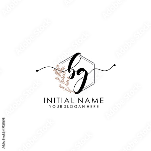 BG Luxury initial handwriting logo with flower template, logo for beauty, fashion, wedding, photography