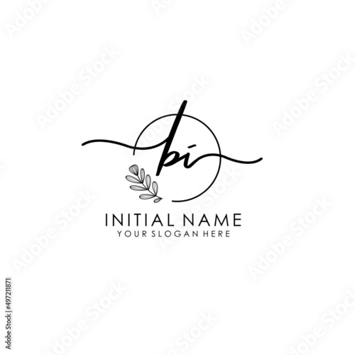 BI Luxury initial handwriting logo with flower template, logo for beauty, fashion, wedding, photography