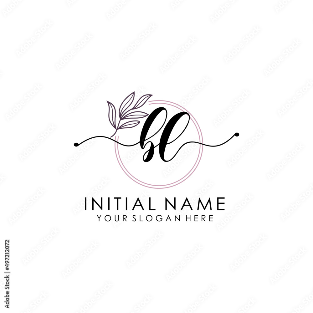 BL Luxury initial handwriting logo with flower template, logo for beauty, fashion, wedding, photography