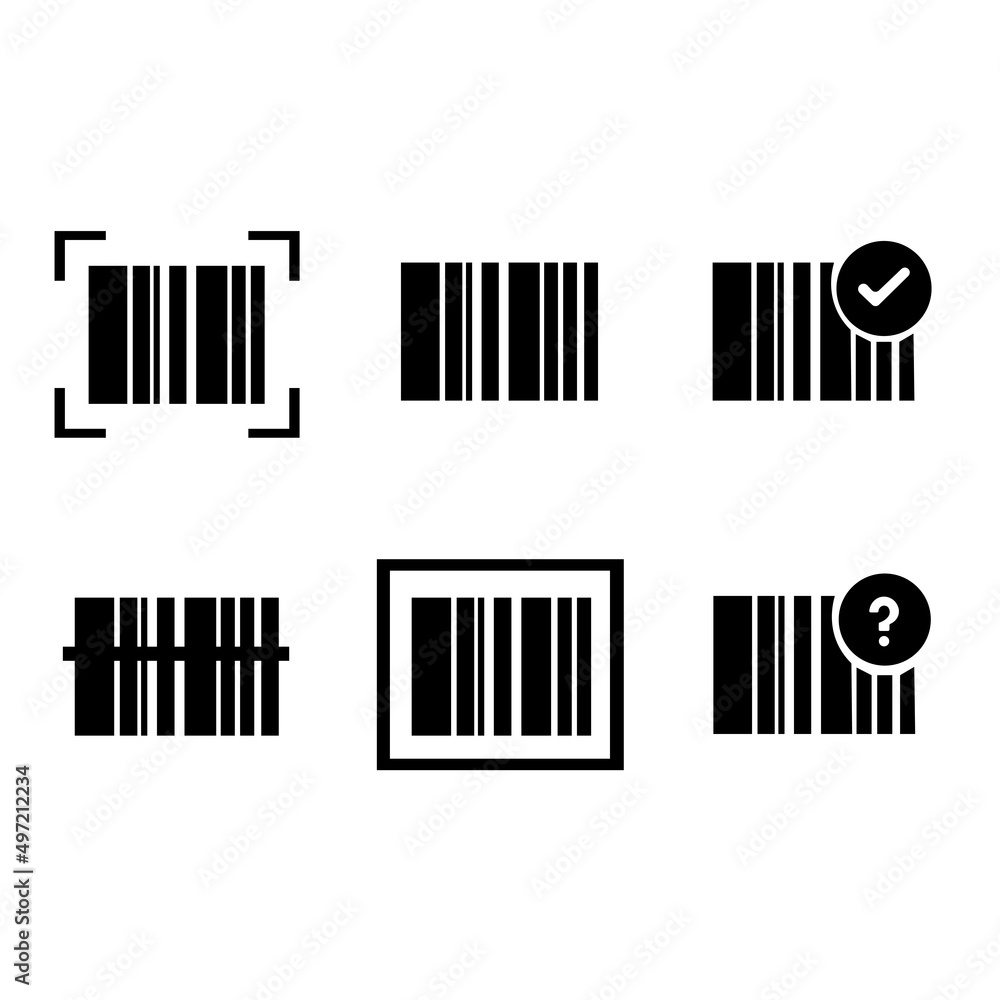 set of black barcode action icons with barcode eps10
