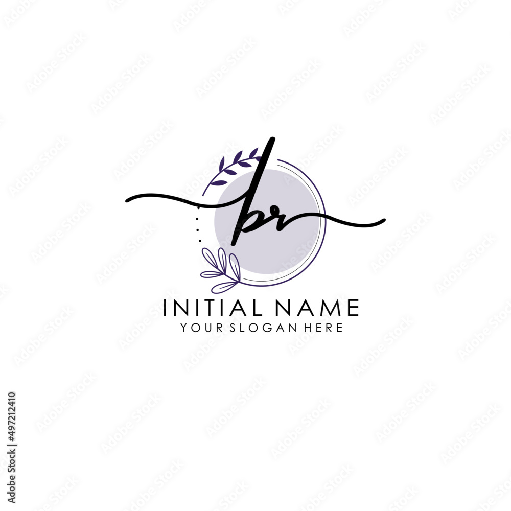 Obraz premium BR Luxury initial handwriting logo with flower template, logo for beauty, fashion, wedding, photography