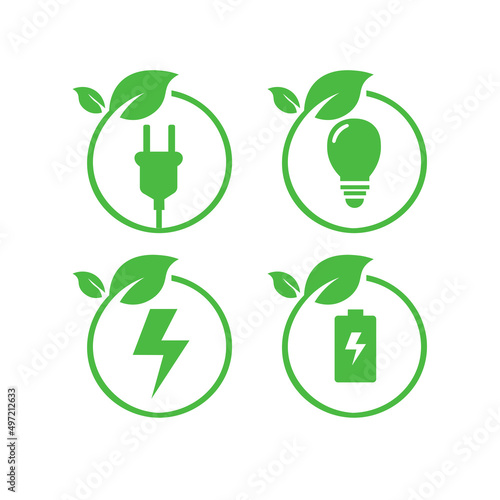 alternative energy set green icons socket light bulb lightning battery vector graphics eps10