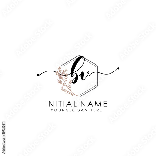 BV Luxury initial handwriting logo with flower template, logo for beauty, fashion, wedding, photography