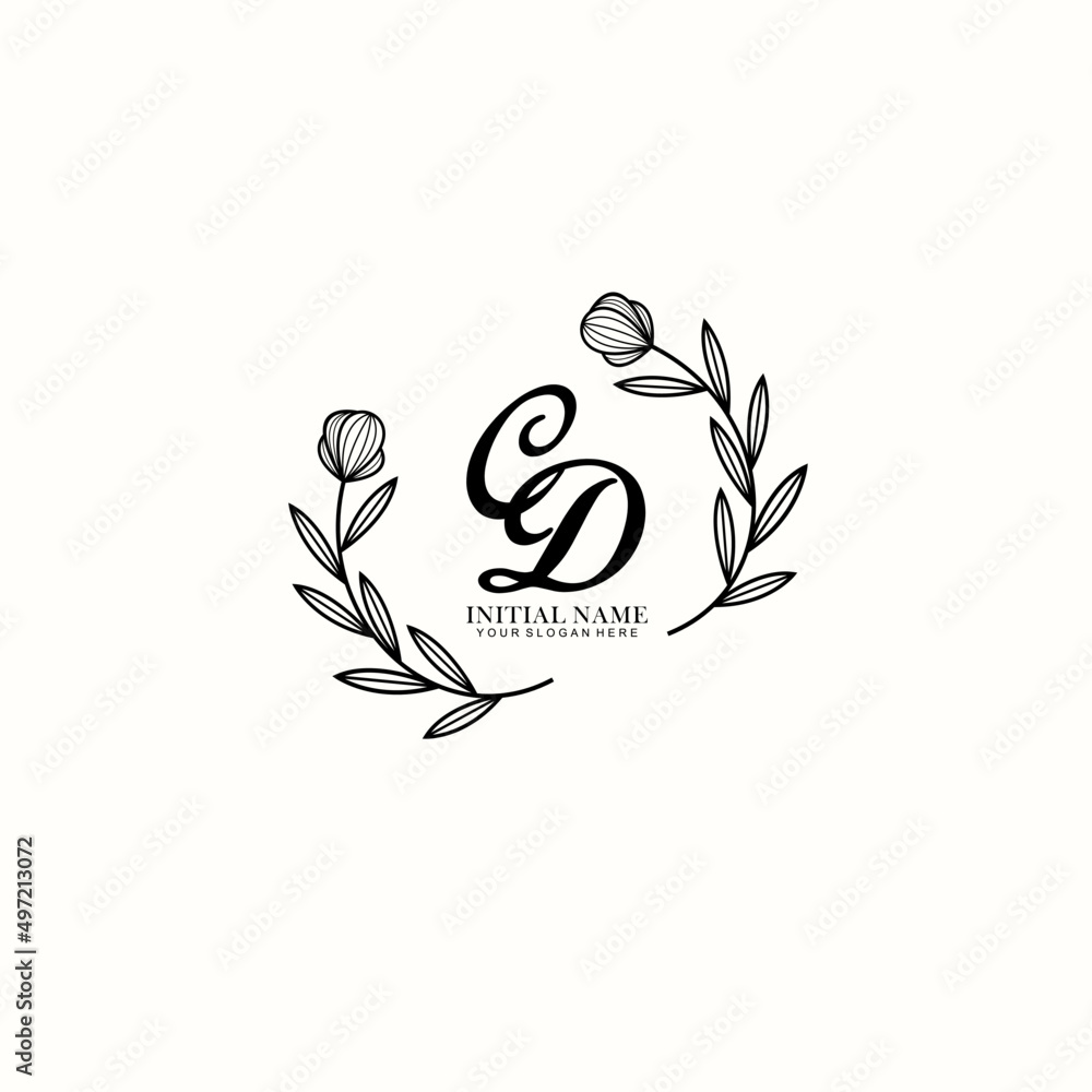 Fototapeta premium CD Initial letter handwriting and signature logo. Beauty vector initial logo .Fashion boutique floral and botanical