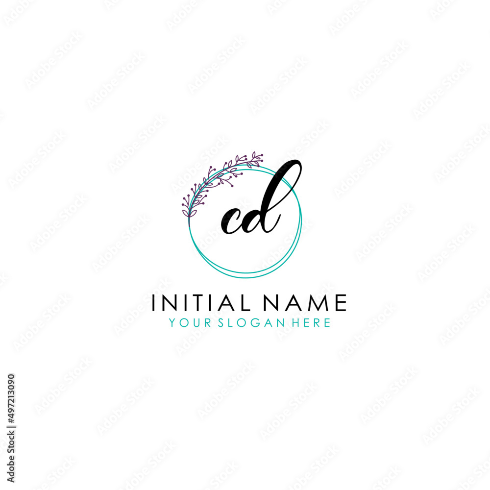 CD Initial letter handwriting and signature logo. Beauty vector initial logo .Fashion  boutique  floral and botanical