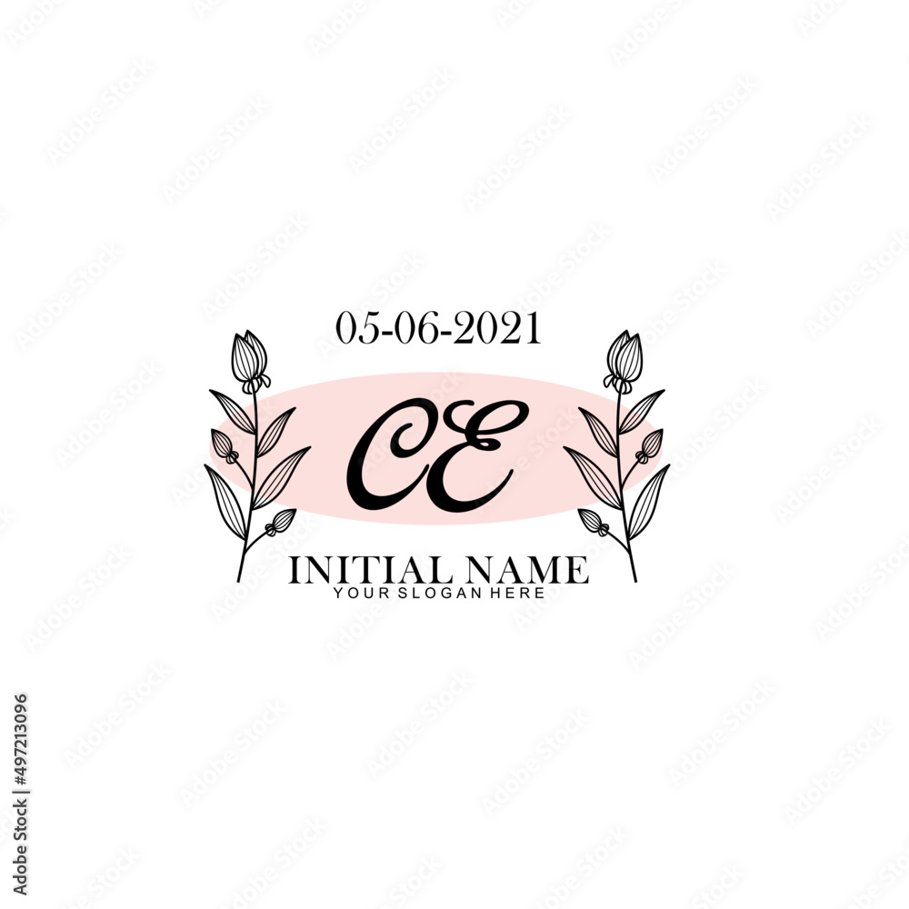 CE Initial letter handwriting and signature logo. Beauty vector initial logo .Fashion  boutique  floral and botanical