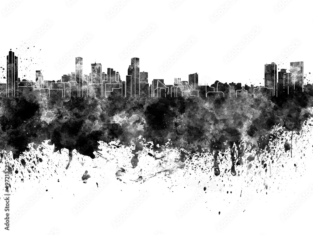 Baltimore skyline in black watercolor on white background