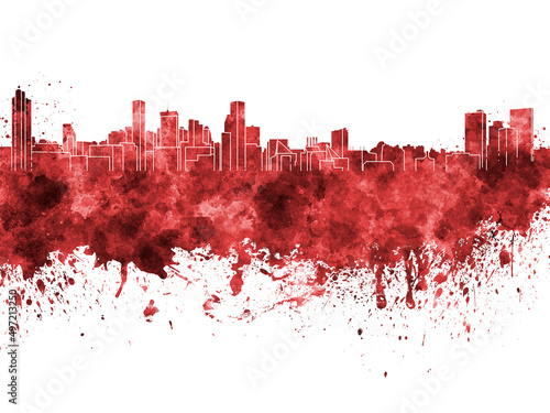 Baltimore skyline in red watercolor on white background