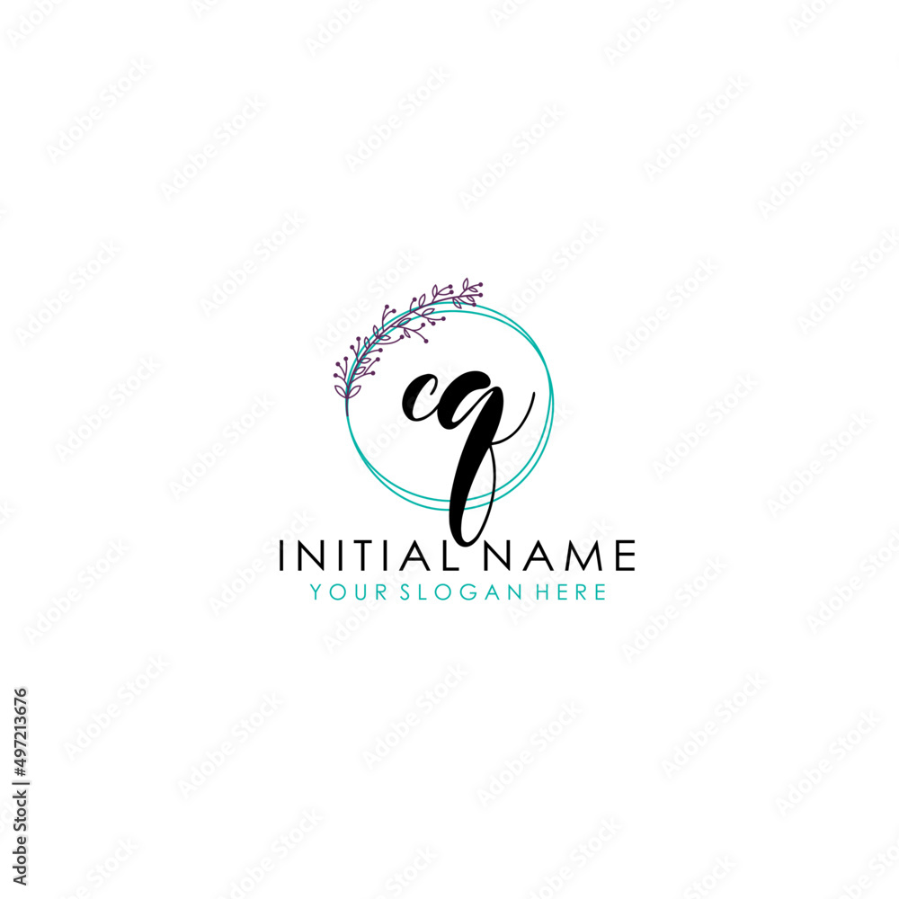 CQ Initial letter handwriting and signature logo. Beauty vector initial logo .Fashion boutique floral and botanical CQ Initial letter handwriting and signature logo. Beauty vector initial logo .Fashion boutique floral and botanical