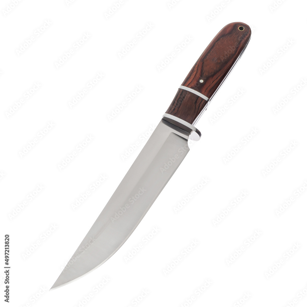 Knife tourist, hunting, tactical, military for survival and self-defense. Steel blade. Wooden handle. An isolated object on a white background. Knife tourist, hunting, tactical, military for survival and self-defense. Steel blade. Wooden handle. An isolated object on a white background.