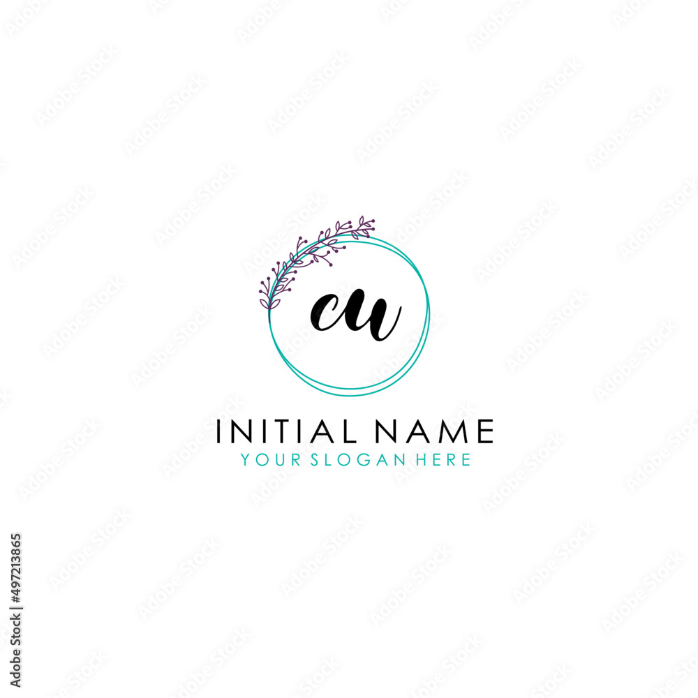CU Initial letter handwriting and signature logo. Beauty vector initial logo .Fashion  boutique  floral and botanical