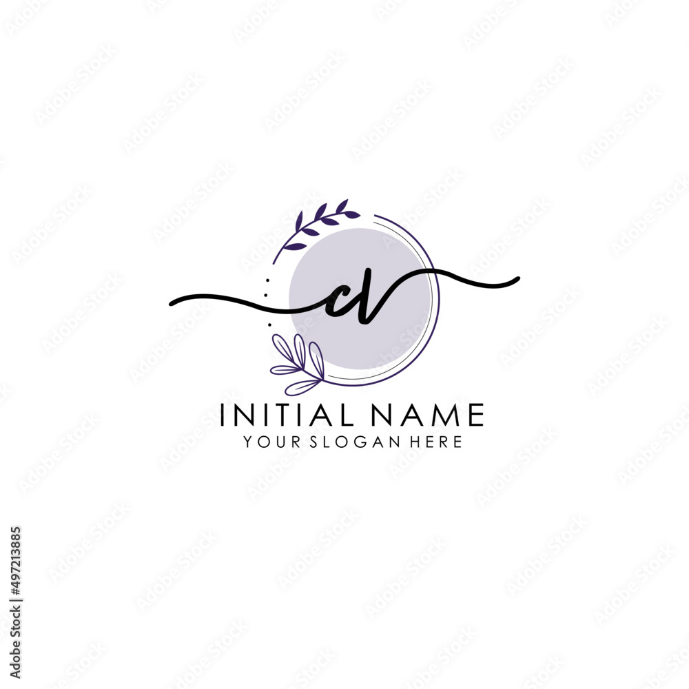 CV Luxury initial handwriting logo with flower template, logo for beauty, fashion, wedding, photography