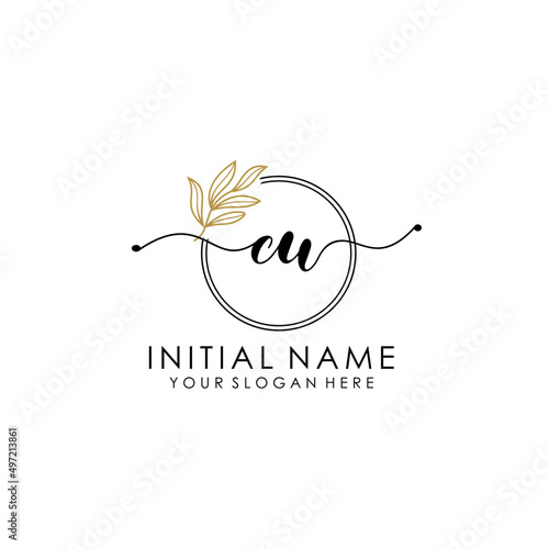 CU Luxury initial handwriting logo with flower template, logo for beauty, fashion, wedding, photography