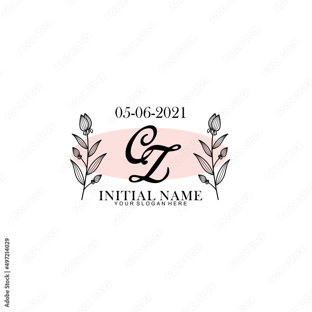 Fototapeta premium CZ Initial letter handwriting and signature logo. Beauty vector initial logo .Fashion boutique floral and botanical
