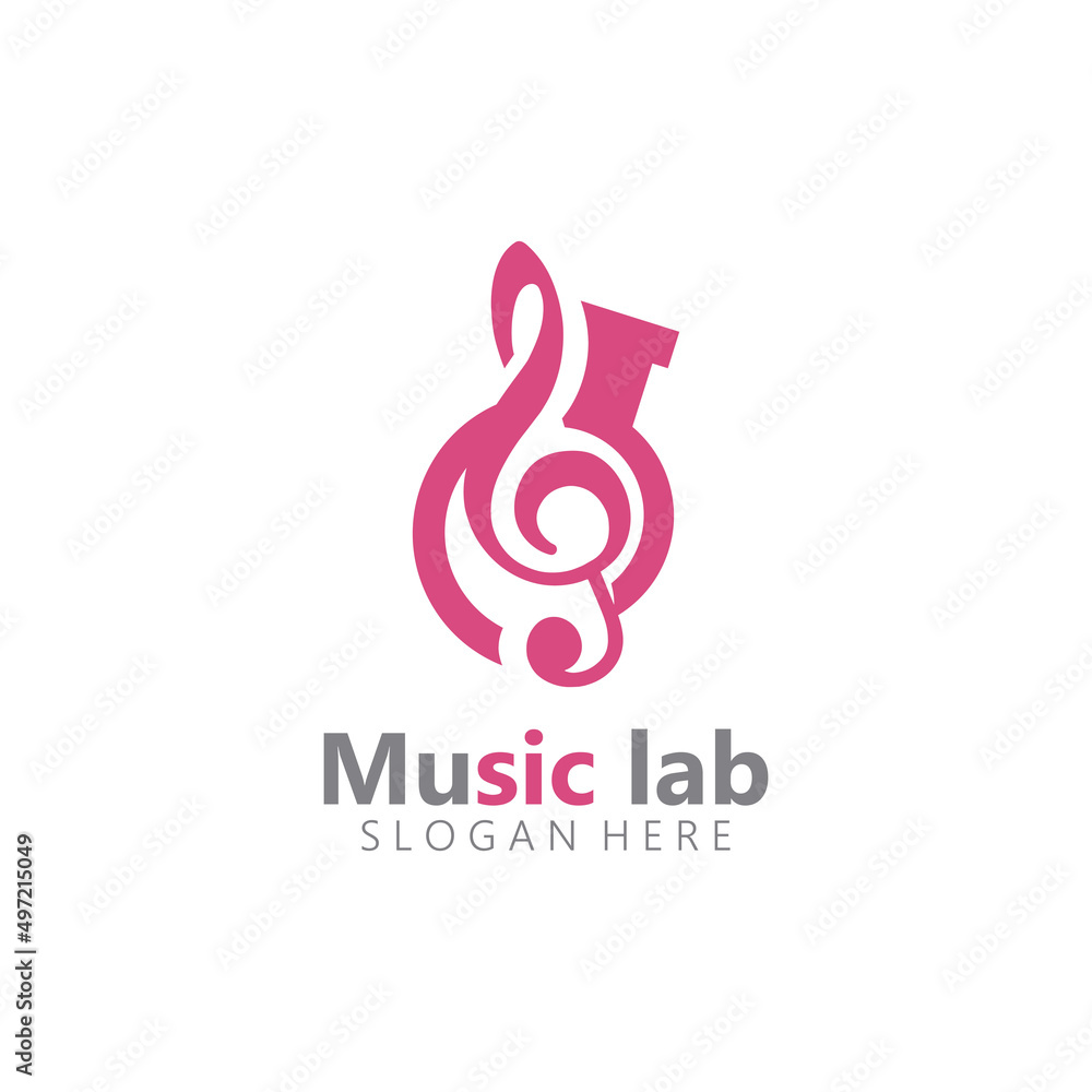 Music with Lab science Logo Design concept vector. Chemistry Vector Music with Lab science Logo Design concept vector. Chemistry Vector