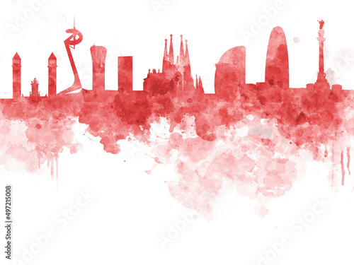 Photography Barcelona skyline in watercolour background
