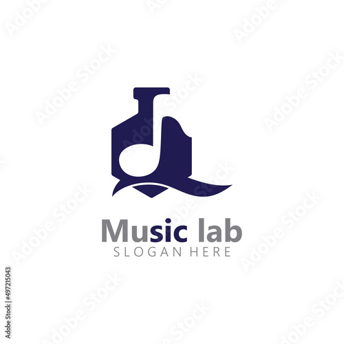 Music with Lab science Logo Design concept vector. Chemistry Vector
