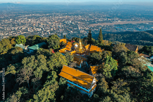 Canvas Print Aerial view of Wat Phra That Doi Suthep temple in Chiang Mai, Thailand