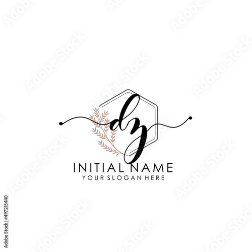 DZ Luxury initial handwriting logo with flower template, logo for beauty, fashion, wedding, photography photo