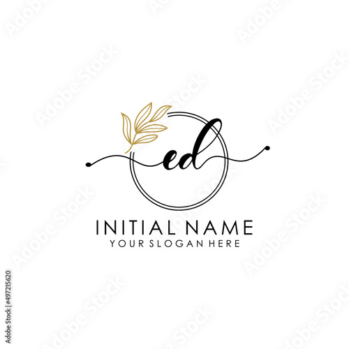 ED Luxury initial handwriting logo with flower template, logo for beauty, fashion, wedding, photography