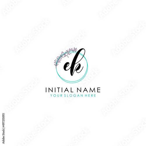 EK Initial letter handwriting and signature logo. Beauty vector initial logo .Fashion boutique floral and botanical