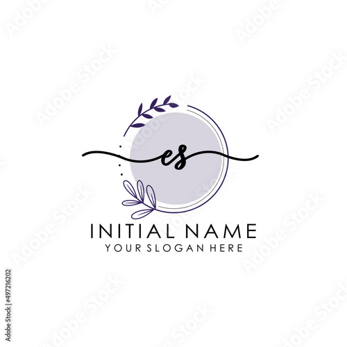 ES Luxury initial handwriting logo with flower template, logo for beauty, fashion, wedding, photography
