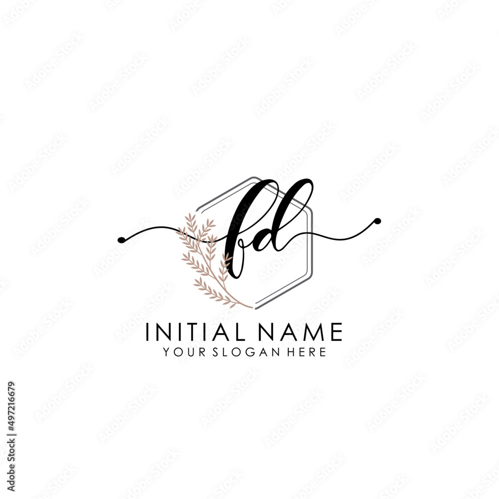 FD Luxury initial handwriting logo with flower template, logo for beauty, fashion, wedding, photography FD Luxury initial handwriting logo with flower template, logo for beauty, fashion, wedding, photography