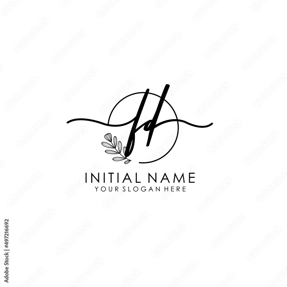 FD Luxury initial handwriting logo with flower template, logo for beauty, fashion, wedding, photography FD Luxury initial handwriting logo with flower template, logo for beauty, fashion, wedding, photography