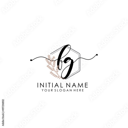 FG Luxury initial handwriting logo with flower template, logo for beauty, fashion, wedding, photography