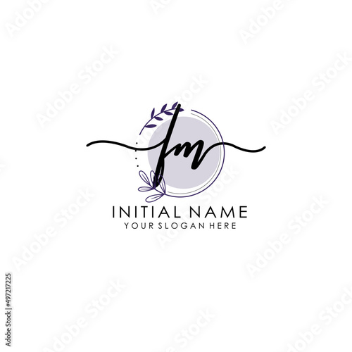 FM Luxury initial handwriting logo with flower template, logo for beauty, fashion, wedding, photography