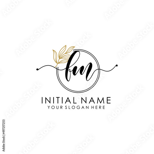 FM Luxury initial handwriting logo with flower template, logo for beauty, fashion, wedding, photography