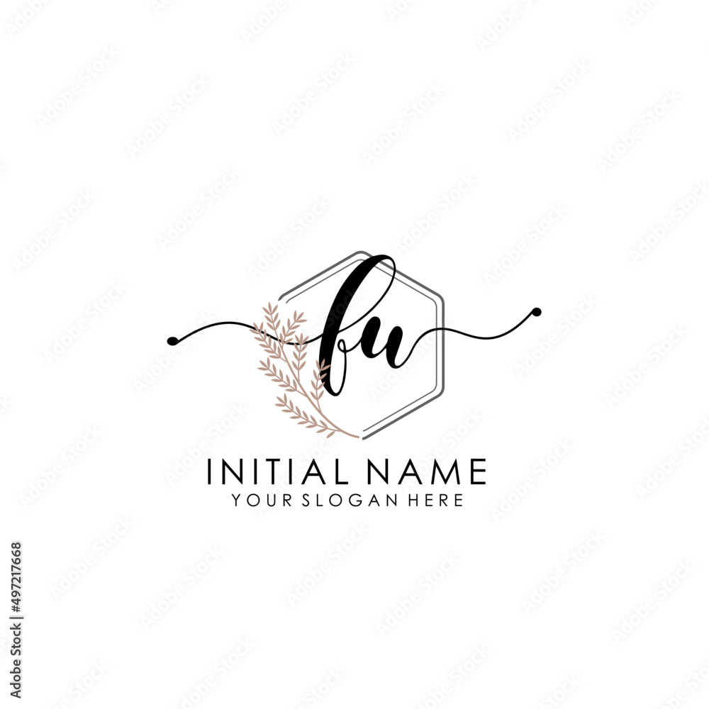 FU Luxury initial handwriting logo with flower template, logo for beauty, fashion, wedding, photography FU Luxury initial handwriting logo with flower template, logo for beauty, fashion, wedding, photography