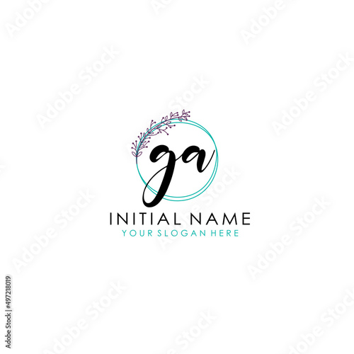 GA Initial letter handwriting and signature logo. Beauty vector initial logo .Fashion boutique floral and botanical