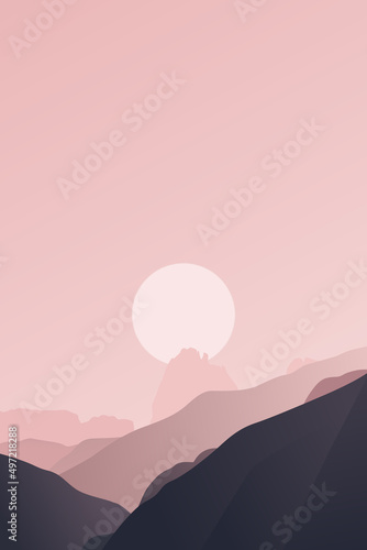 Sunrise in Mountains Vector Illustration
 (ID: 497218288)