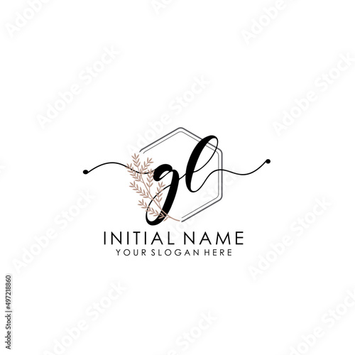 GL Luxury initial handwriting logo with flower template, logo for beauty, fashion, wedding, photography