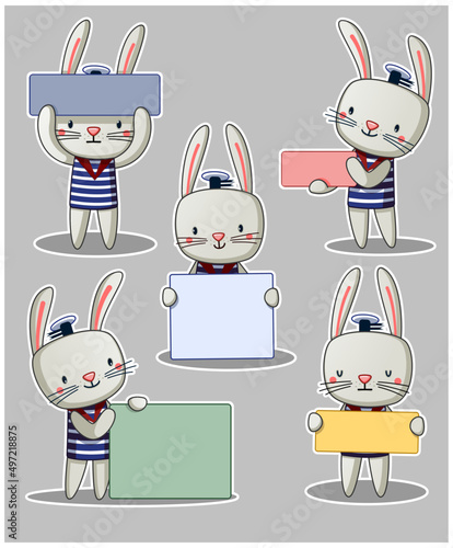 cute bunny holding note. vector