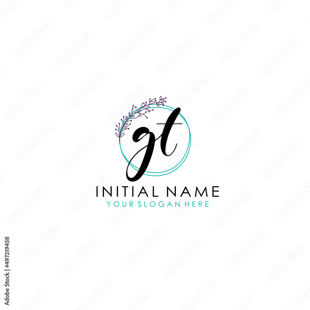 GT Initial letter handwriting and signature logo. Beauty vector initial logo .Fashion boutique floral and botanical GT Initial letter handwriting and signature logo. Beauty vector initial logo .Fashion boutique floral and botanical