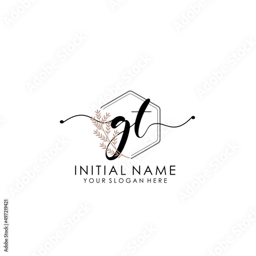 GT Luxury initial handwriting logo with flower template, logo for beauty, fashion, wedding, photography