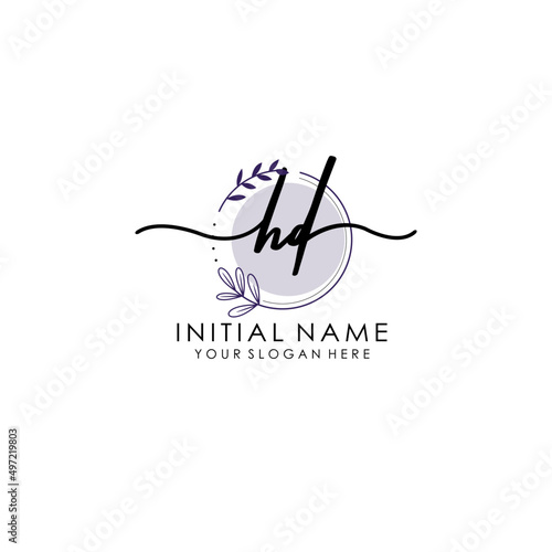HD Luxury initial handwriting logo with flower template, logo for beauty, fashion, wedding, photography