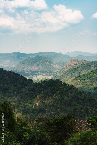 beautiful blue sky high peak mountains guiding for backpacker camping waterfall at Wildlife Khao Yai National Park  Nakhon Ratchasima  Saraburi  Prachinburi  Thailand.