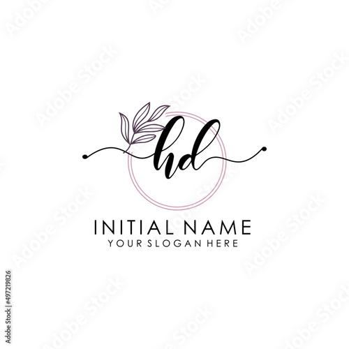HD Luxury initial handwriting logo with flower template, logo for beauty, fashion, wedding, photography