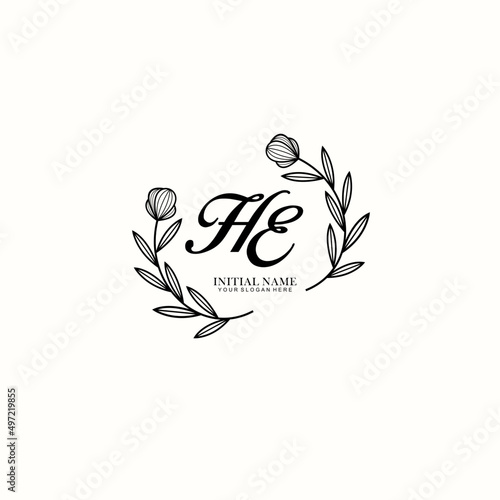 HE Initial letter handwriting and signature logo. Beauty vector initial logo .Fashion  boutique  floral and botanical