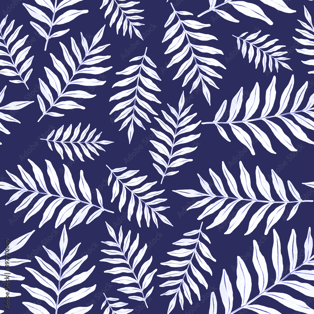 Watercolor seamless pattern with colorful abstract tropical leaves. Bright summer print with exotic plants. Creative trendy botanical textile design.	